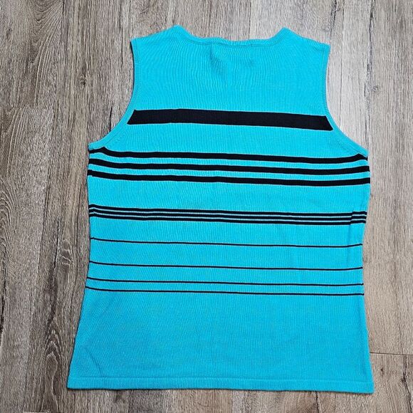 CASUAL CORNER Annex Nautical Striped Teal Blue Knit CottonBlend Shell Tank Top M - Picture 10 of 10